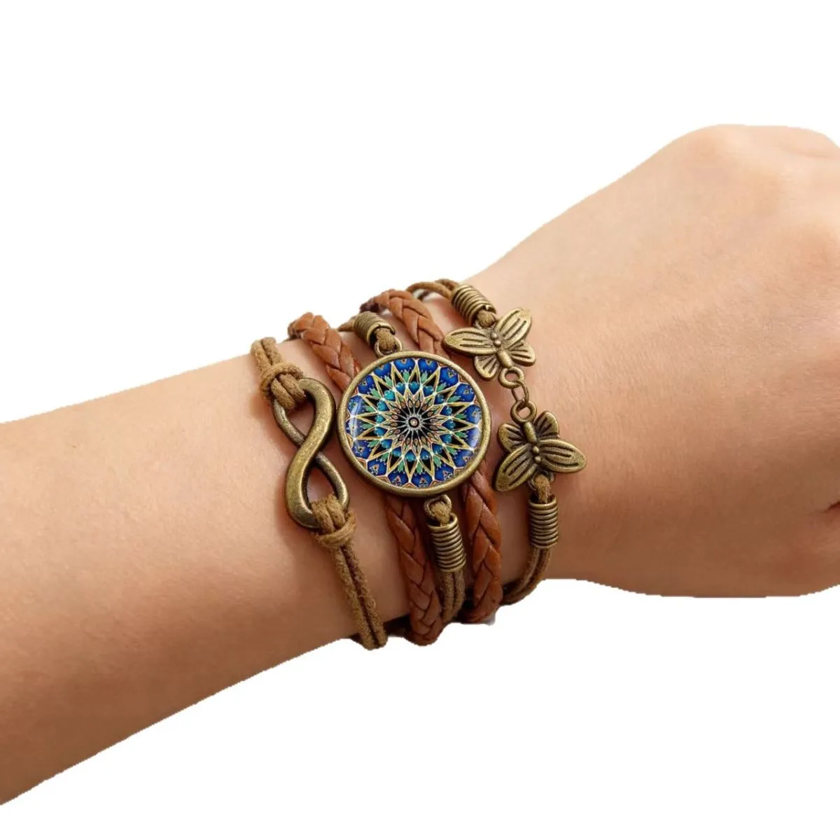 Vintage Multi-Layer Braided Bracelet – Butterfly Infinity Symbol Tarot Card Mandala Flower, Handmade Yoga Bohemian Jewelry for Women & Men